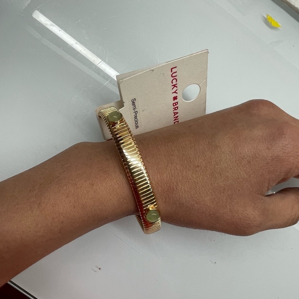 Lucky Brand gold-tone semi-precious cuff bracelet with a snake-chain design - Picture 5 of 6